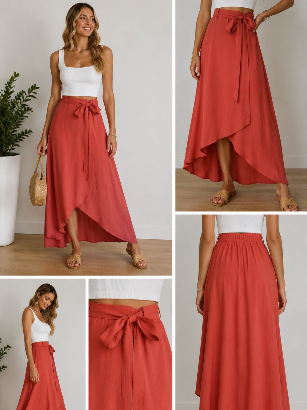 White House Black Market Coral Tie-Front High-Low Maxi Skirt